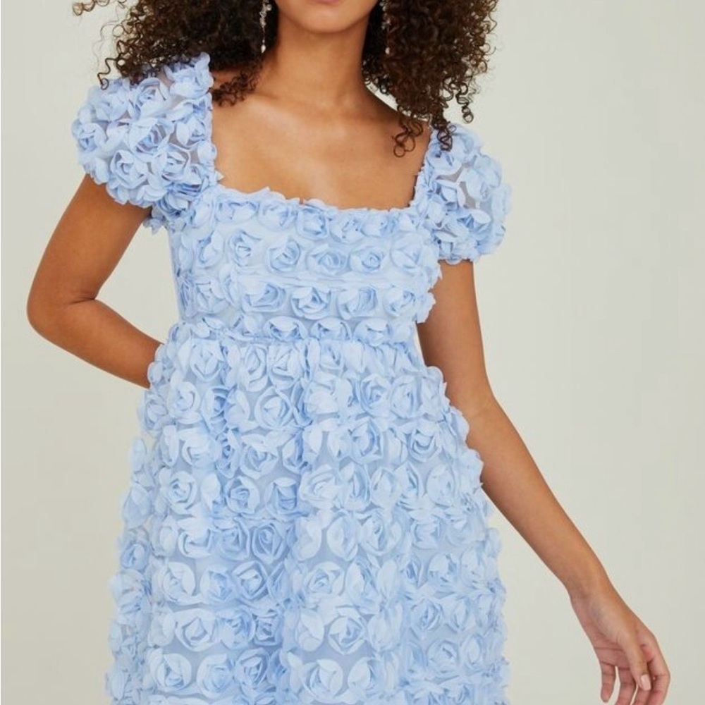 Altar'd State Blue Floral Krystal rosette Mini Dress